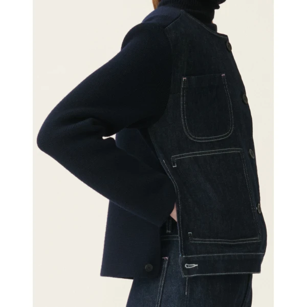 Denim and Knit Jacket in Midnight Blue - Image 5
