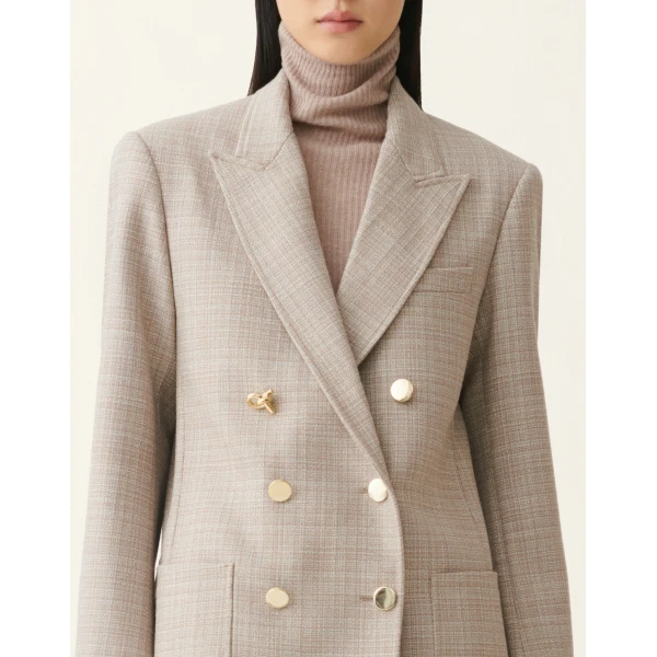 Double Breasted Mouliné Blazer in Mocha - Image 5