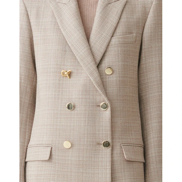Double Breasted Mouliné Coat in Mocha - Image 5
