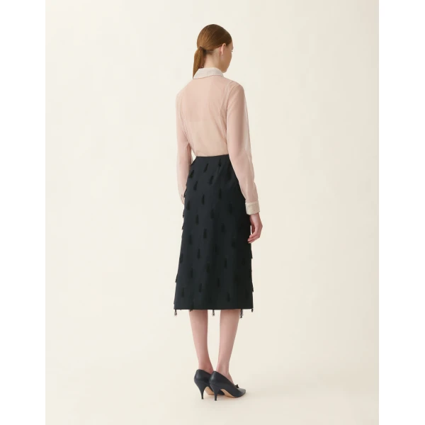 Fil Coupe' Wrap Midi Skirt in Midnight Blue