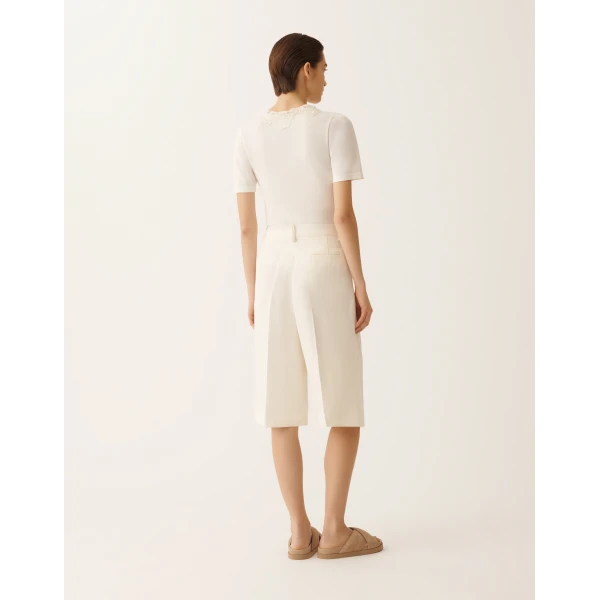 Fluid Linen and Viscose Bermuda Shorts in Butter