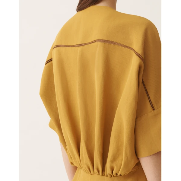 Fluid Linen and Viscose Dress in Mustard - Image 5