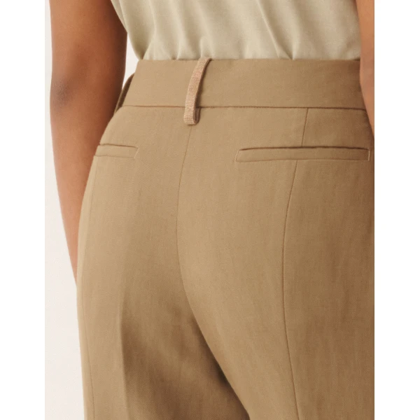 Fluid Linen and Viscose Pants in Mud - Image 5