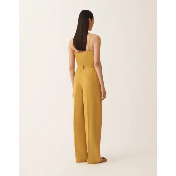Fluid Linen and Viscose Trousers in Mustard