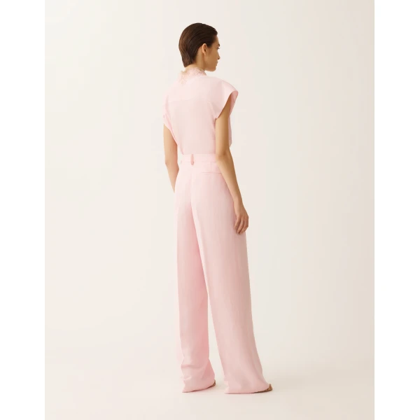 Fluid Linen and Viscose Trousers in Petal Pink