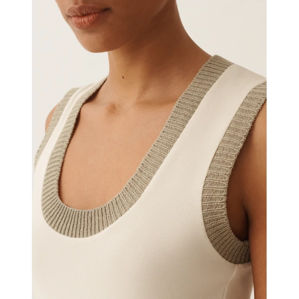 Jersey Tank Top in Butter and Khaki - Image 5