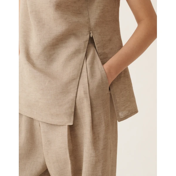 Linen Top in Taupe, Dove Grey - Image 6