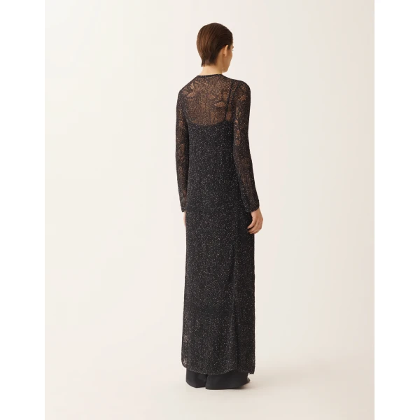 Long Cardigan in Midnight Blue Micro Sequins