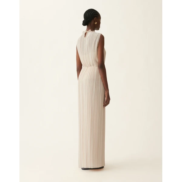 Long Pleated Skirt in Beige