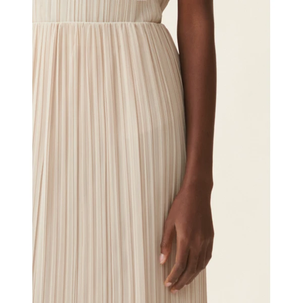Long Pleated Skirt in Beige - Image 5