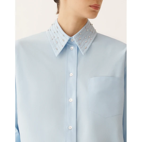 Long Sky Blue Poplin Shirt - Image 5