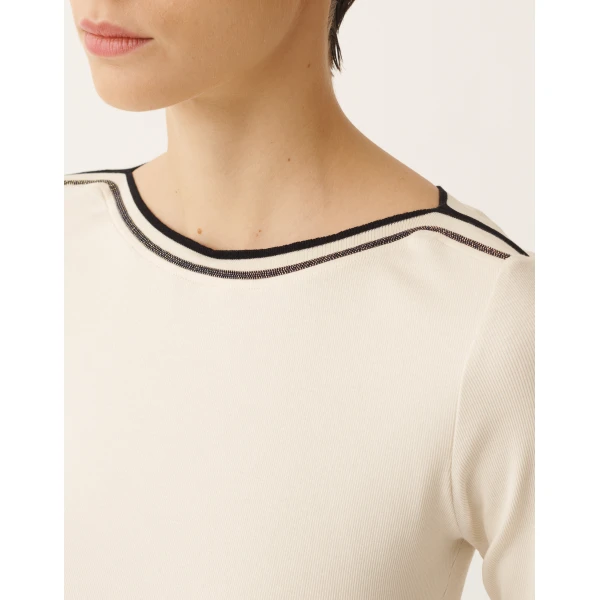 Marinière T-shirt in Butter and Midnight Blue Jersey - Image 5
