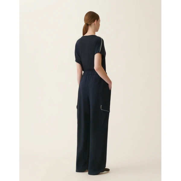 Milano Stitch Jersey Cargo Trousers in Midnight Blue