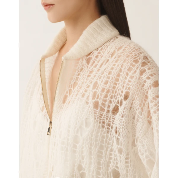 Mohair Bomber Jacket with Coating in Raffia - Image 5