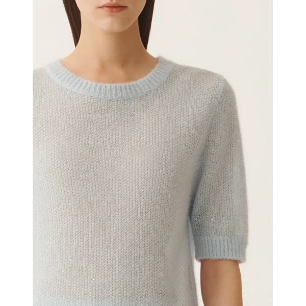 Mohair Sweater with Sequins in Aqua - Image 5