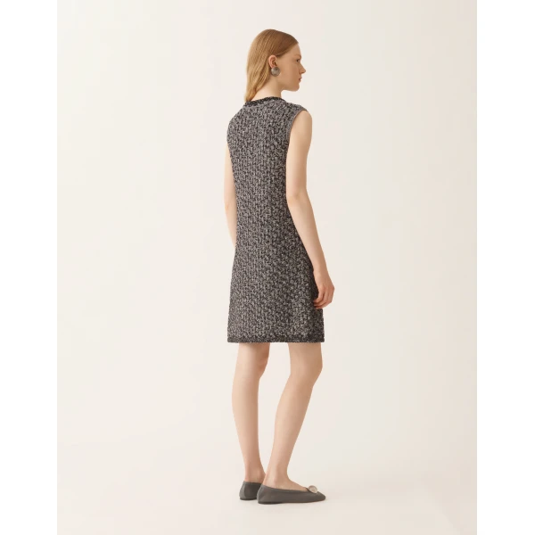 Navy Tweed Dress with Denim Effect Sequins in Night Blue