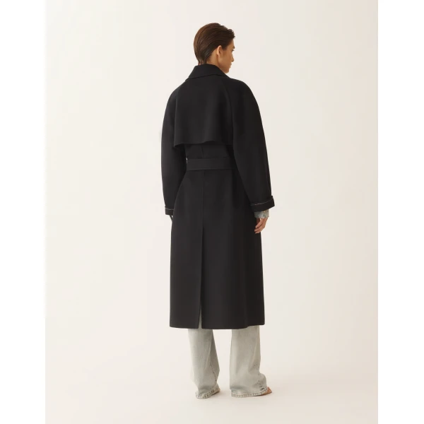 Night Blue Wool Double Trench Coat