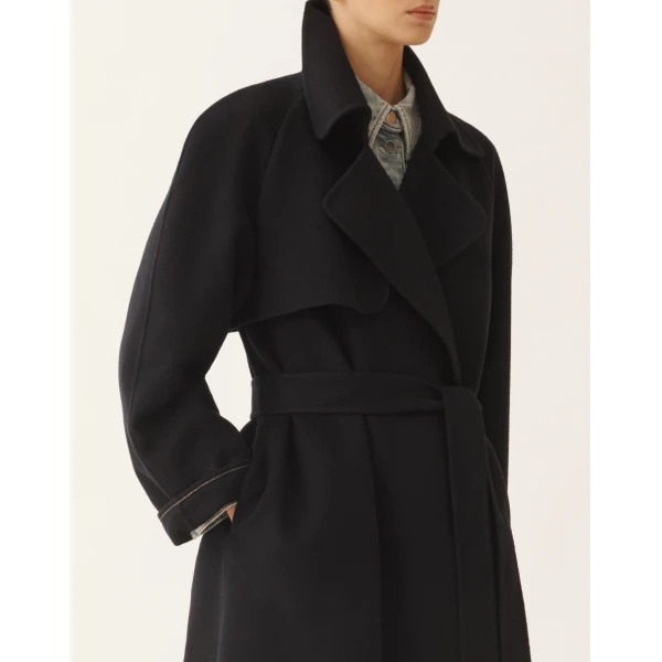 Night Blue Wool Double Trench Coat - Image 5
