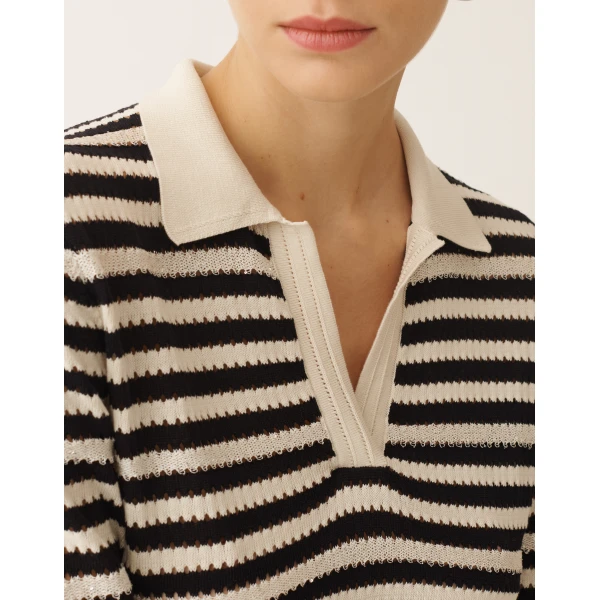 Organic Cotton Polo with Micro Sequins in Midnight Blue - Image 5