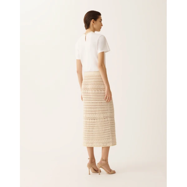 Pencil Skirt in Wool and Cotton with Sequins