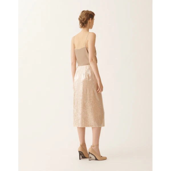Pencil Skirt with Water-Effect Sequins in Nude
