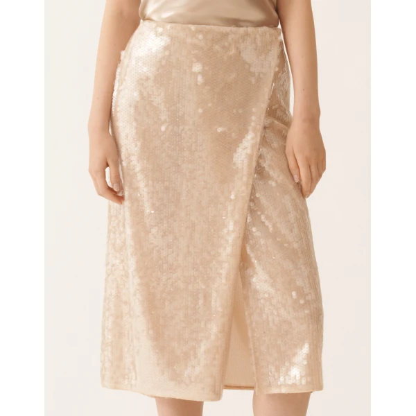 Pencil Skirt with Water-Effect Sequins in Nude - Image 5