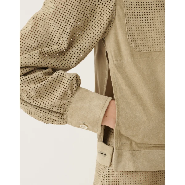 Perforated Suede Jacket in Khaki - Image 5