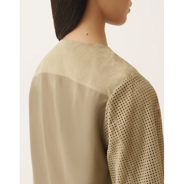 Perforated Suede Jacket in Khaki - Image 6