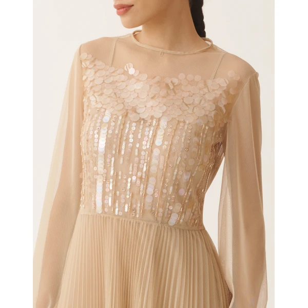 Pleated Tulle Dress in Acer - Image 5