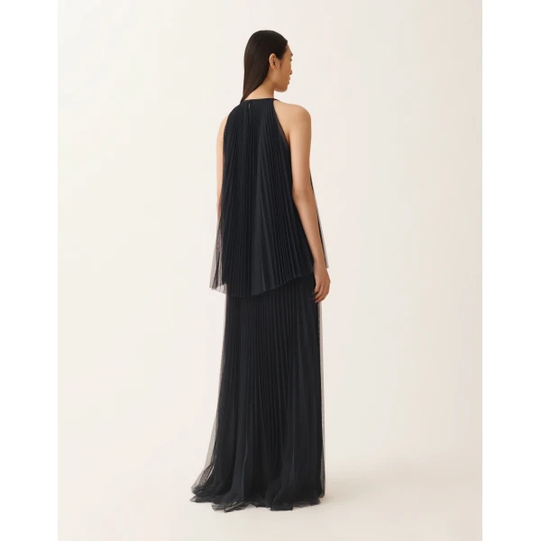 Pleated Tulle Dress in Midnight Blue