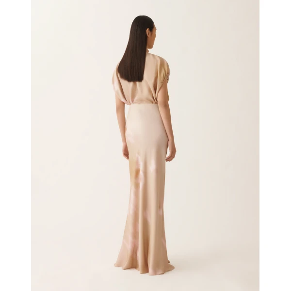 Printed Silk Twill Skirt in Memento Rosae