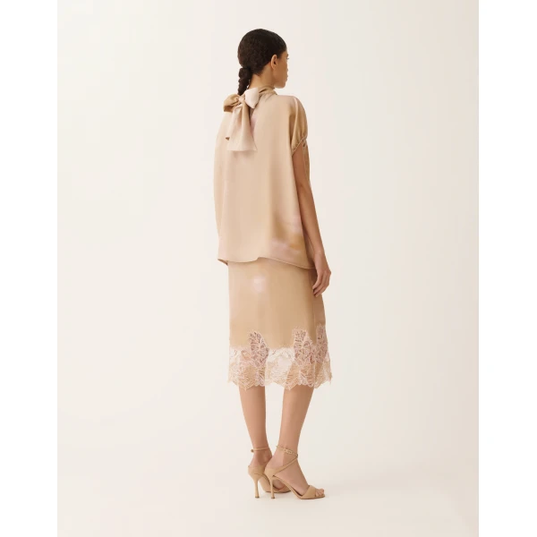 Printed Silk Twill Top in Memento Rosae