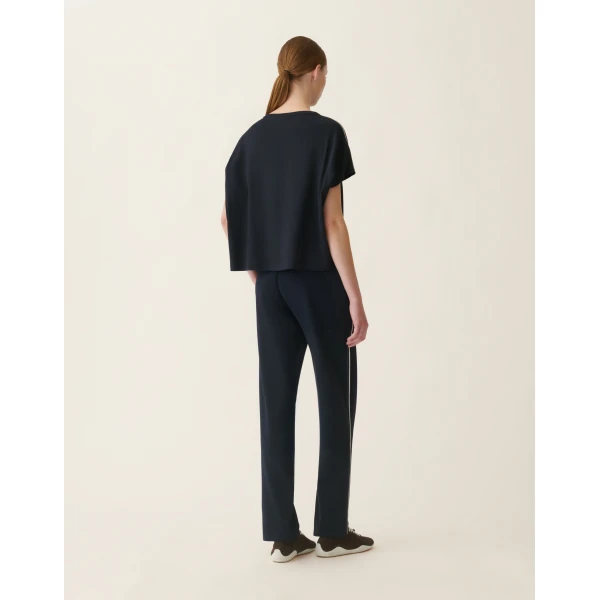 Ribbed Cotton Jersey T-shirt in Midnight Blue