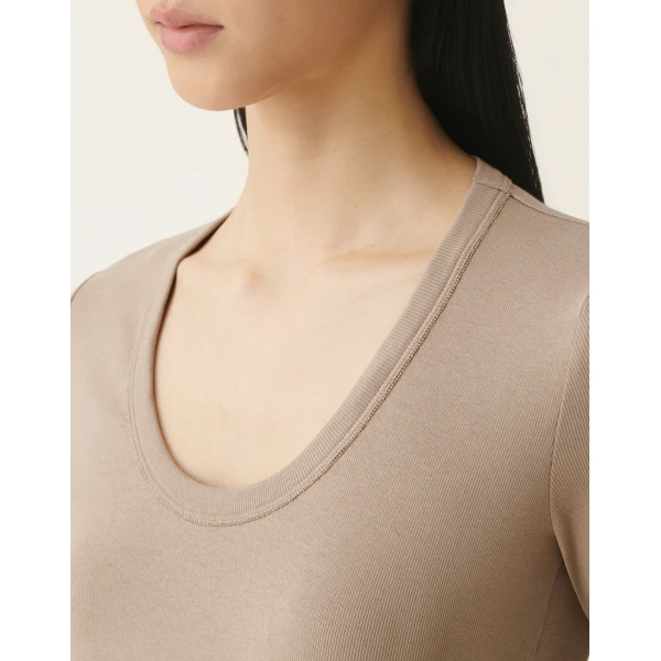 Ribbed Cotton Jersey T-shirt in Mocha - Image 5