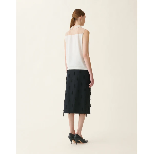 Sleeveless Cashmere and Silk Sweater in Raffia