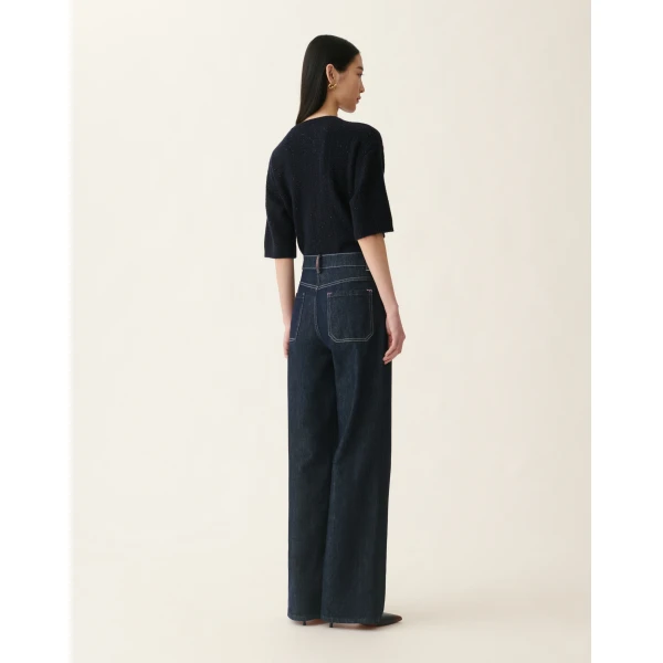 Straight Leg Denim Trousers in Softened Blue