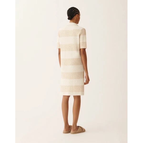 Striped Cotton Tweed Dress with Sequins in Butter