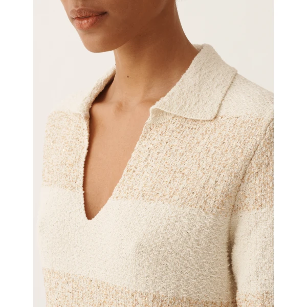Striped Cotton Tweed Dress with Sequins in Butter - Image 5