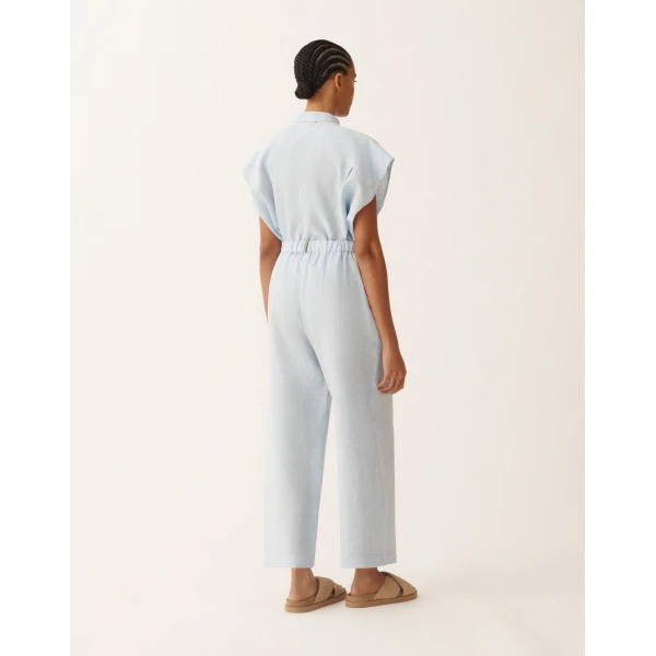 Trevi Trousers in Sky Blue Linen Fabric