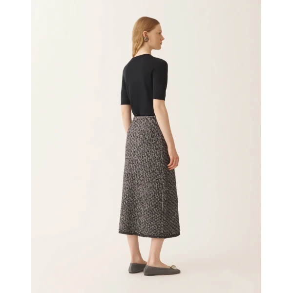 Tweed Skirt with a Denim Effect and Midnight Blue Sequins