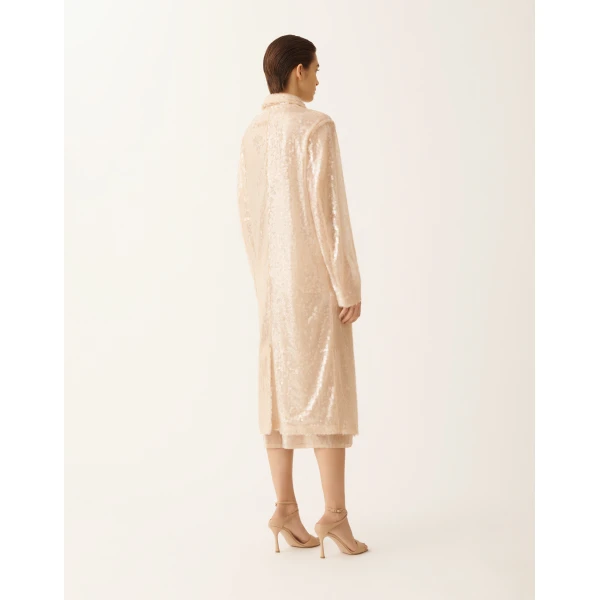 Water-Effect Sequin Coat in Nude