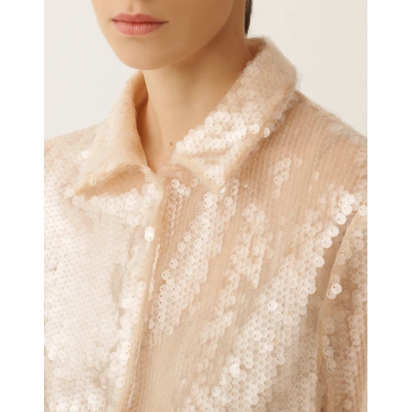 Water-Effect Sequin Coat in Nude - Image 5