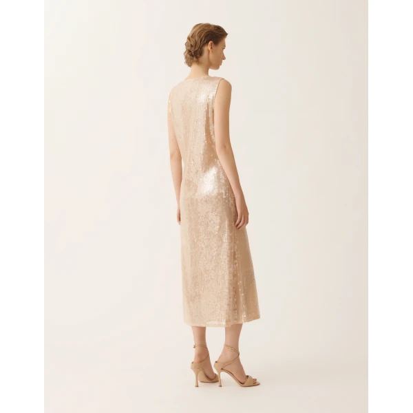 Water-Effect Sequin Dress in Nude