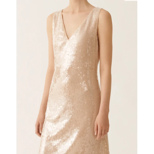 Water-Effect Sequin Dress in Nude - Image 5