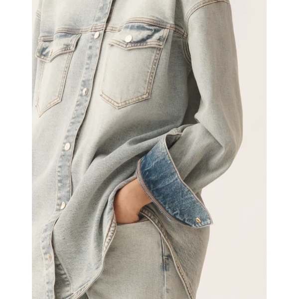 Water-Marbled Denim Shirt - Image 5