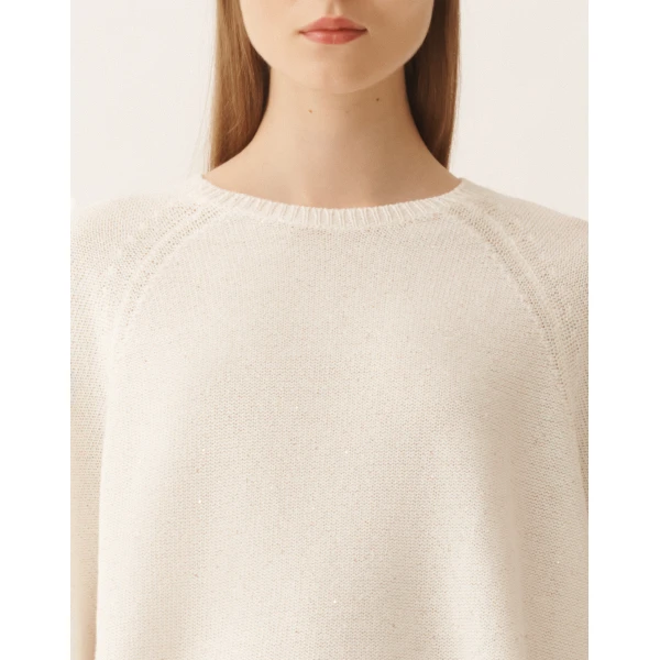 White Cotton and Linen Cape with Sequins - Image 5