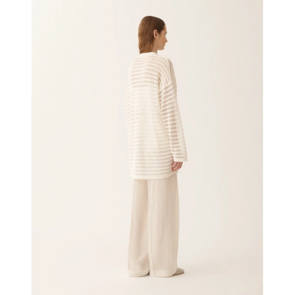 White Cotton and Linen Cardigan with Sequins