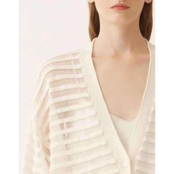 White Cotton and Linen Cardigan with Sequins - Image 5