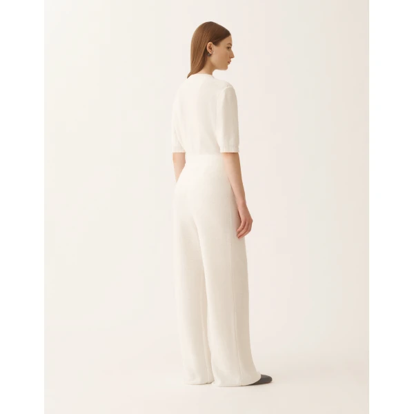White Cotton and Linen Pants with Sequins