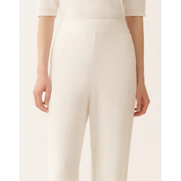 White Cotton and Linen Pants with Sequins - Image 5